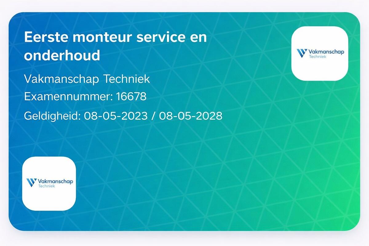 Certificaat Eerste Monteur Service en Onderhoud – Vakmanschap Techniek